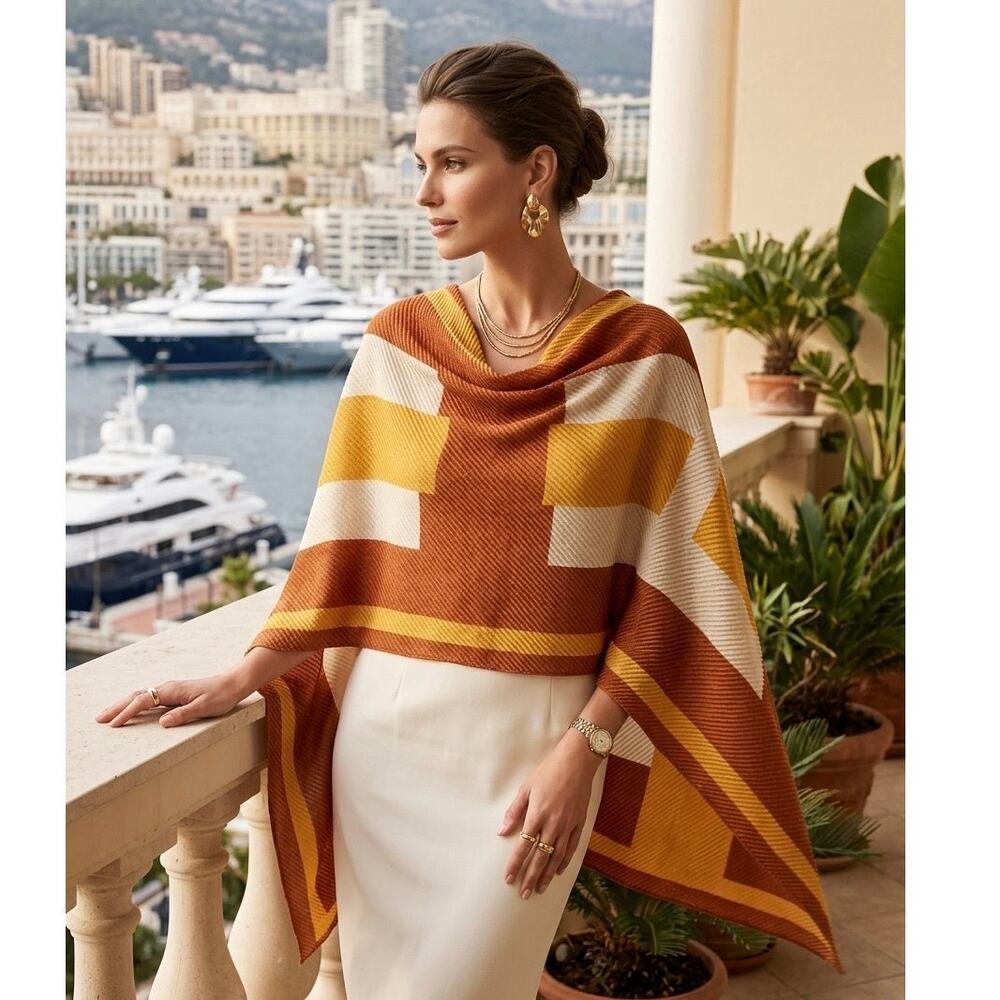 Boutique Knit Wrap Scarf Metallic H Pattern Orange Gold Shimmer Coquette